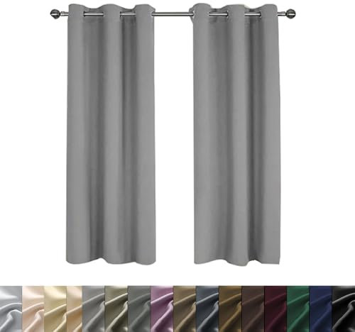WUXXIANG Lot de 2 Rideau Occultant Thermique 90 x 200 cm Thermiques Isolants Anti Froid Anti Bruit, Rideau Isolant Thermique, Rideau Salon, avec Cravates, pour Maison Salon, Gris Clair