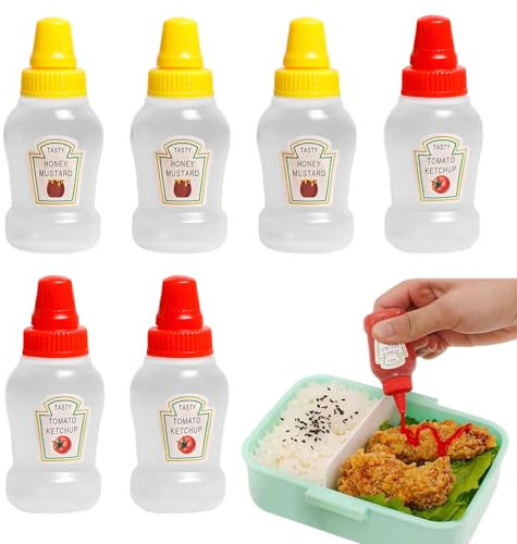 banjiabb 6 Stück Mini Maggi Fläschchen 25ml,Ketchup Trinkflasche, Saucenflasche,Ketchup Spender,Ketchup Flasche,Dressing Flasche,für Ketchup,Senf,Mayo,heiße Soßen,Olivenöl,für Zuhause & Restaurant