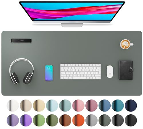 Aothia Schreibtischunterlage,Mauspad mit PU Leder&Rutchfeste Wildleder,Multifunktionales Mousepad/Laptop Schreibunterlage,Tisch-Schutz Unterlage für Büro/Home(Dschungel Grün,91x43cm)