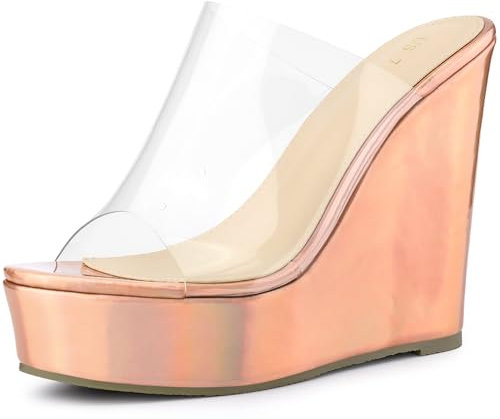 Perphy Platform Heel Sandals Clear Wedges for Women, Rose Gold, 5 UK