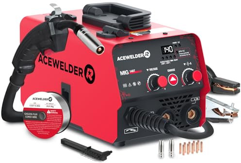 ACEWELDER - Saldatore MIG a flusso senza gas da 140 A, saldatrice 3 in 1, saldatrice 3 in 1 da 110 V, saldatrice sinergia con inverter IGBT portatile (MIG140T)