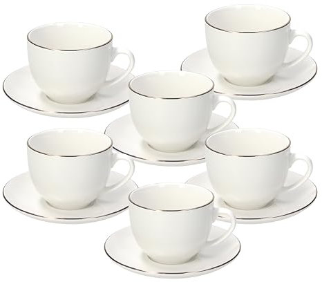 Tognana Fascetta Oro Pack of 6 Tea Cups with Saucer, Porcelain, White