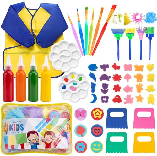 EVNEED 52 pcs Sponge Painting Kids Washable Finger Paint with Assorted Kids Paint Set Portable for Toddlers Drawing Gifts,Age 3+