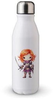 MAXIKIWI - Einwandige Wasserflasche mit Schraubverschluss, nicht isoliert, leichtes Aluminium, BPA-frei, auslaufsicher, niedlicher kleiner Brave Happy Warrior, 500 ml
