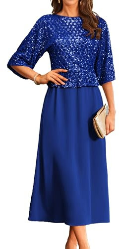 GRACE KARIN Women's Cocktail A-Line Elegant Party Batwing Maxi Sequin Dress - Royal Blue, Size S