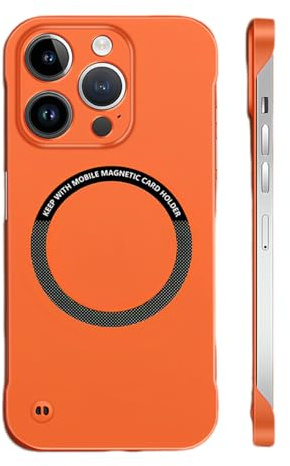 Frameless Matte Ultra Thin Magnetic Case for Iphone 16 Pro Max, 16/15/14/13, Hard Pc Slim Case Compatible with Magsafe (Orange,for iphone 14)