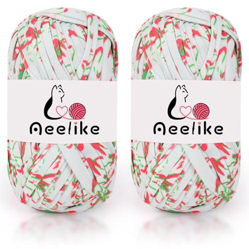 Aeelike Flower Textile Wollgarn, 2x100g Häkelgarn, T-Shirt Wollgarn für Anfänger, Strickgarn für Körbe, Taschen, Decken, Heimdekoration
