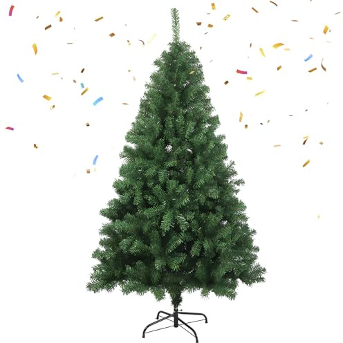 6FT Artificial Christmas Tree, 900 Branch Tips Xmas Pine Tree with Solid Metal Legs, Indoor Outdoor Holiday Decoration - UK Local Dispatch