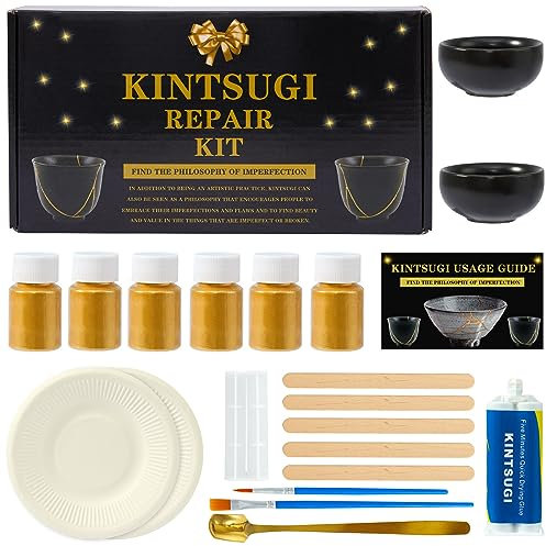 deuvuo Kintsugi Reparatur Set, 21 Pcs Japanisches Kintsugi Set Gold Zum Einfachen Wiederbeleben Ihrer Zerbrochenen Keramik, Porzellan, Tasse, Schüssel, Glas, Vase - Kintsugi Repair Kit Für Anfänger
