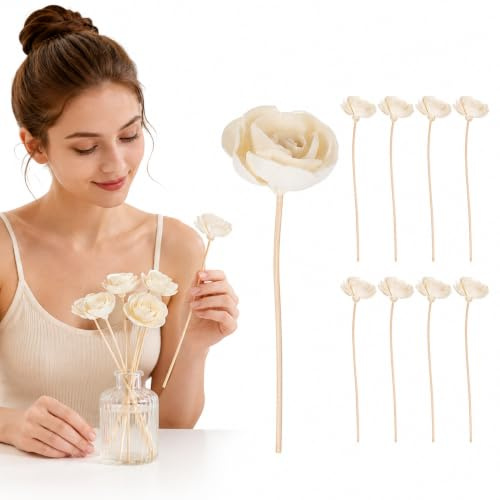 Beavorty 8Pcs Aromatherapy Rattan Flower Diffuser Sticks Natural Scented Reed Diffuser Accessories for Home Bedroom Living Room Decoration