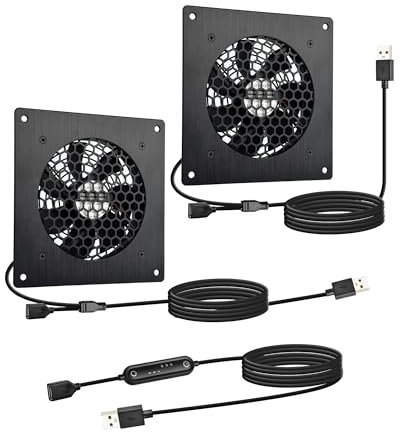 euroharry USB 120mm leiser Ventilator, 6 Windgeschwindigkeiten und Smart Timing Controller, Motor Moisture Resistant (IPX5) Staubbeständig, Breitspannungs-kompatibel 5-12V (120mm 2in1)