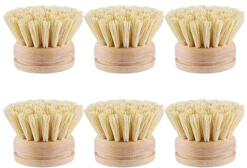 Dish Brush 6Pcs Dish Brush Replacement Head, 2x2 Sisal Dish Scrub Brush Replacement Head, Wooden Round Dish Cleaning Brush Replacement Head for Pot, Pan