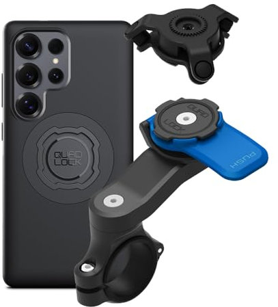Quad Lock Support Téléphone pour Guidon de Moto avec Amortisseur de Vibrations et Coque MAG pour Galaxy S25 Ultra