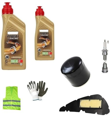 KOMPATIBEL MIT KYMCO YUP 50 ÖLWECHSEL-Service-KIT FÜR Roller 2 Liter ÖL C (ASTROL) 10W40 4T Power 1 Synthetik Racing+ÖLFILTER+LUFTFILTER+ZÜNDKERZE WARTUNG des Motors