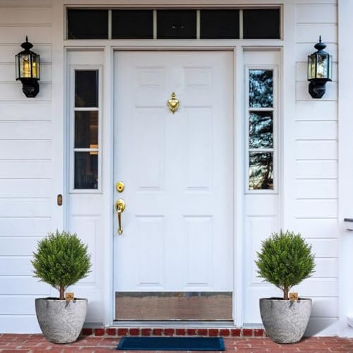 JOYWU Artificial Cedar Topiary Ball Trees for Outdoors, 60cm UV Resistant Lifelike Faux Cypress Plants with Ground Spike, Large Fake Evergreen Shrubs Bushes for Porch Front Garden Home Decor (2 Pcs)