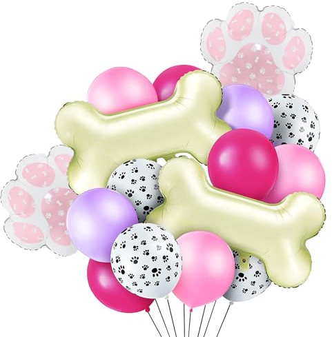 Wasise Dog Balloons - 48PCS Dog Birthday Balloons, Pet Dogs Happy Birthday Party Decoration with Animal Bones and Paws Balloon, Foil Balloon for Baby Shower Farm Party Decoration Supplies (PINK)