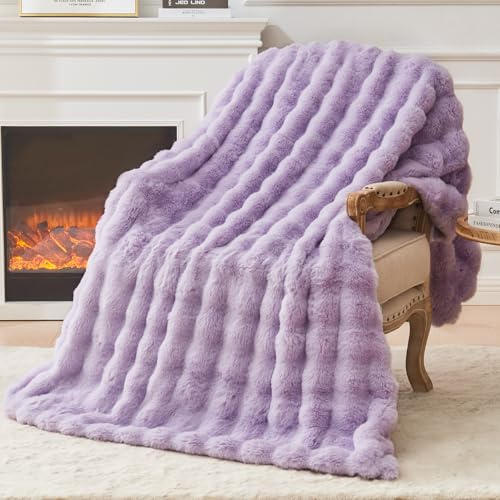 EMME Bubble Decke Kuscheldecke – Kaninchenfell, Flauschig,130 x 150 | Flauschig Felldecke Sofa Cozy Plüsch Faux Wohndecke Warm Weich Kuschelig