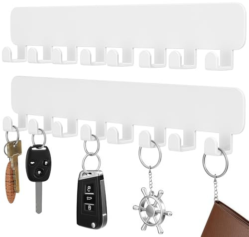 Porte-clés mural autocollant – Support sans perçage, Blanc, 2 pièce