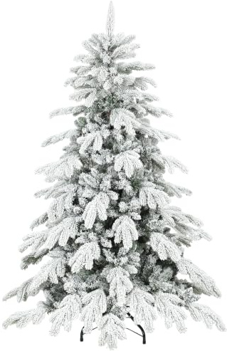 HOMCOM 5ft Artificial Christmas Tree Snow Flocked Metal Stand Green White | Realistic Dense Branches, Hinged Design, Wide Shape, Easy Assembly, Xmas Home Decoration