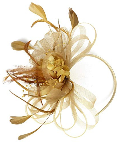 Fasheepfa Fascinator für Damen, mit Feder, Netz, Netz, Schleier, Party, Hochzeit, Abschlussball, Kirche, Hüte, Blume, mit Clip, Haarband