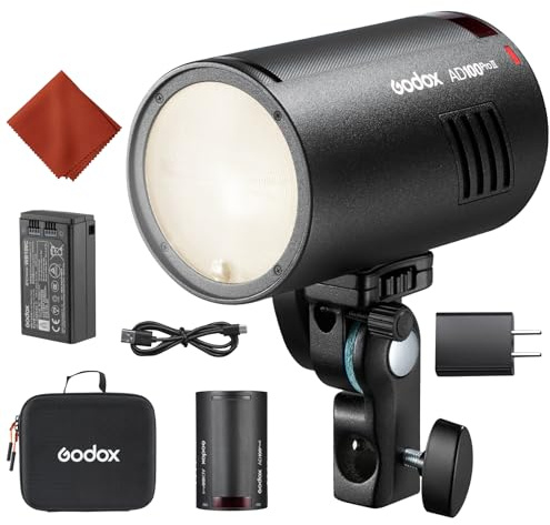 GODOX AD100ProII Blitz kit AD100Pro Upgrade Studioblitz Licht Fotografie,100Ws 2.4G Wireless HSS 1/8000s Outdoor Blitzlicht,USB-C Laden,2850mAh Akku 490 Vollleistungsblit,TTL/M Modu,LED-Modellierlampe