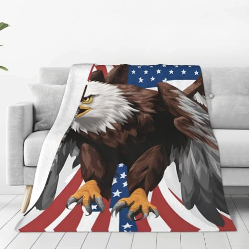 ggasdvjj Superweiche Anti-Pilling-Flanell-Fleece-Decke mit Adler und USA-Flagge, mehrere Größen, für Bett, Couch, Sofa, Plüsch und warm.