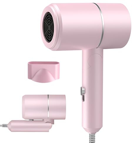 Ionen Föhn, 800W Haartrockner, Klappbar Hair Dryer mit 2 Temperaturmodi, Schnelltrocknen und Leiser Haartrockner, Haarföhn für Reisen, Zuhause, Salon, Viele Frisuren (Rosa)