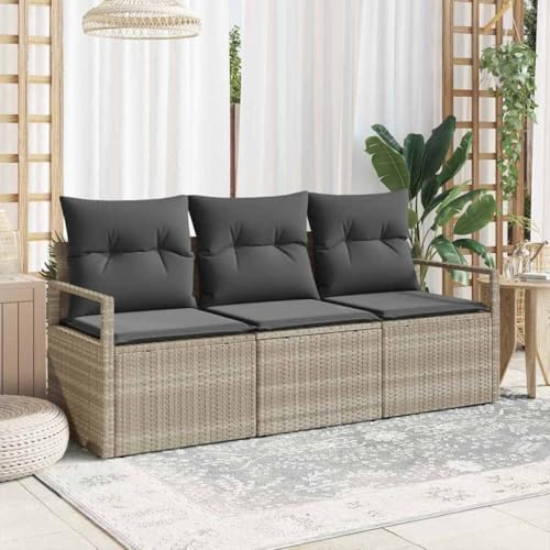 Fangmaliuyun 3-Teiliges Outdoor-Sofa-Set Hellgrau aus stoßfestem Poly-Rattan mit Aufbewahrung, Moderne Garten-Sitzgruppe platzsparend & wetterbeständig für Balkon Terrasse kleine Räume