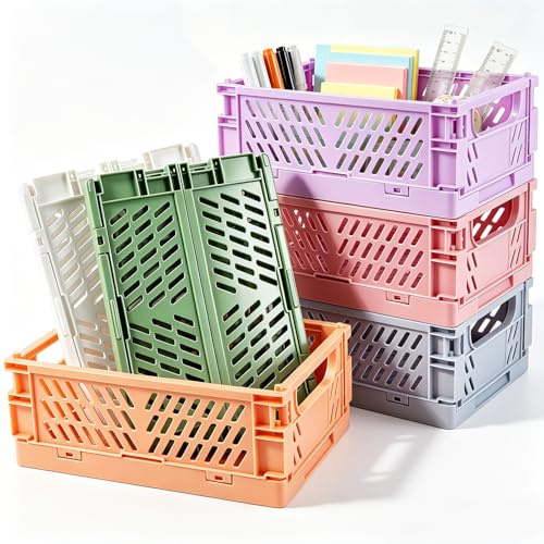 WDZGX Klappbox Mini Klappkorb Faltbar Klappkiste mit Henkel Faltbarer Bunt | Aufbewahrungskorb Klappkisten Stapelbar Aufbewahrungsbox Klappbar für Schrank Küche Arbeitszimmer Büro 6Stk 15 x 9,8 x 5,7cm