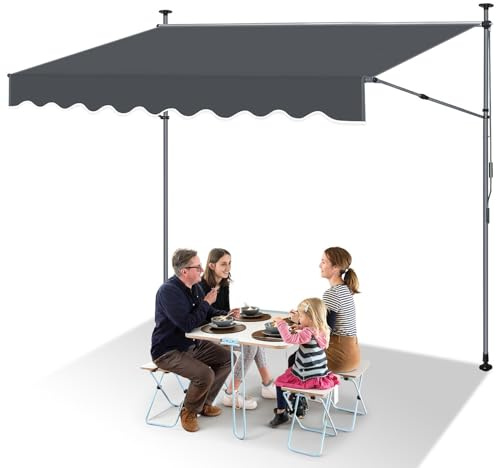 Eikuavons Klemmmarkise Balkon ohne Bohren, 300cm Breit Balkonmarkise Ausziehbar bis 150 cm, UV-beständig Wasserdicht, Höhenverstellbar 214–305 cm, Anthrazit