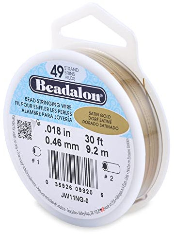 Beadalon 0.46 mm Diameter 9.2 m Reel 49 Strand Wire, Satin Gold