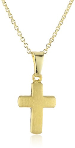 Xaana Kinder und Jugendliche Halskette Kreuz 12 mm 8 Karat (333) Gelbgold mattiert + 925 Silber Kette vergoldet 36-38 cm AMZ0197