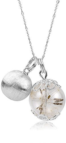 MadamLili - 925 Silber Echte Pusteblumen Kugelkette 50cm - Handgebürstet - Naturschmuck Echte Blumen Anhänger - Handgefertigt - Exklusive Schmuckbox