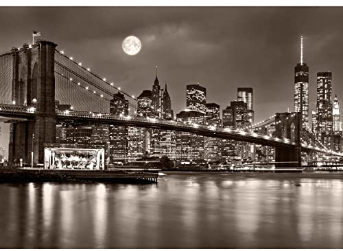Runa Art Papel tapiz fotográfico Brooklyn puente de la noche Moderna Lana Sala Cuarto Salón - Made in Germany - marrón 9101010c