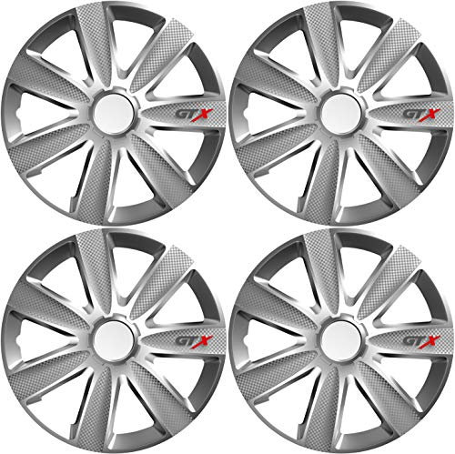 Versaco Car Wheel Trims, GTX Carbon, 16 Inch Set of 4, Universal Fit for Most Vehicles, Silver