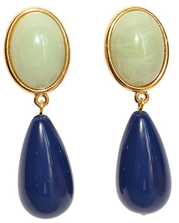 Festlich-elegant: Leichte sehr große Ohr-Clips vergoldet Stein jade-grün Anhänger dunkel-blau trendig Geschenk für Frauen Geburtstag Designer JUSTWIN