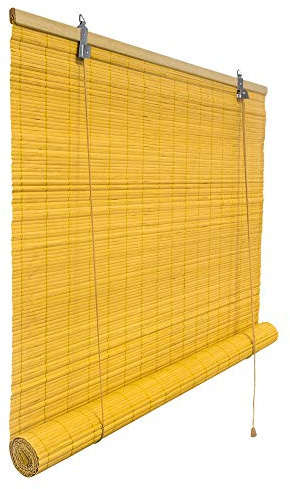 Victoria M. Bambusrollo Sonnenschutz Sichtschutz Rollo Seitenzugrollo, für Fenster und Türen, Blickdicht, 140 x 220 cm, Bambus