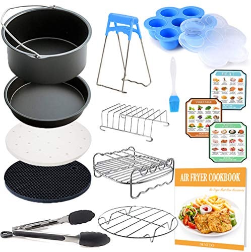 DEMEDO Zubehör für Heißluftfritteusen,4.2L-5.5L Luftfritteusen,Ninja 5.2L 5.5L,COSORI 5.5L,Tower 5.6L, Backformen für Heißluftfritteusen, Einlagen für Heißluftfritteusen, Rezept-Kochbuch