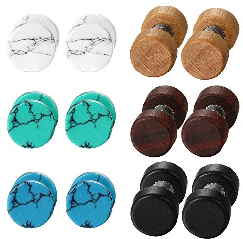 roncent 6 Paare Ohrstecker Set Holz Hantel Ohr Piercing Türkis Ohr Ohrringe Edelstahl Ohrringe klassische Runde Design Unisex 8mm Mehrfarbig …