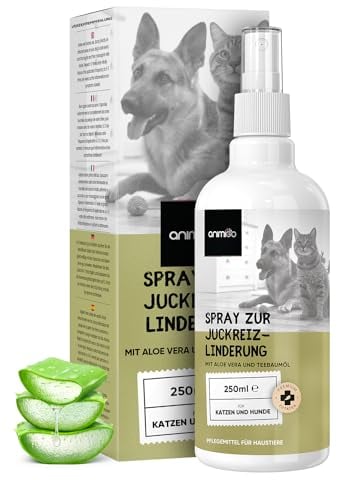 animigo Anti Juckreiz Spray - 250ml Fellpflege - Für Hunde & Katzen - Mit Aloe Vera & Teebaumöl - Wundspray bei juckende Haut, Allergien, Hot Spots, & Parasiten - Ablecksicher mit Natürlichen Zutaten