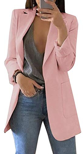 Minetom Femme Blazer Élégant Manches Longues Slim Fit OL Bureau Affaires Veste De Costume Devant Ouvert Manteau Cardigan Blouson Jacket A Rose FR 38