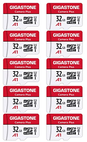 Gigastone - Tarjeta de memoria de 32 GB, paquete de 10 tarjetas, cámara Plus serie, velocidad de hasta 90 MB/s. Ideal para cámara de vídeo Full HD Gopro Drone, tarjeta Micro SDHC U1 con mini carcasa y