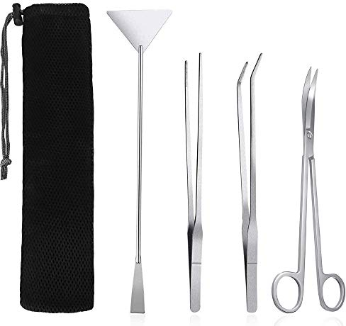 Nasjac Lukovee Aquarium Tank Tool Kits, 4 in 1 Aquarium Clean Tools, Stainless Steel Tweezers Scissor Spatula, Fish Tank Plant Cutters Set for Aquatic Plants, Metal Aquarium Forceps Tools