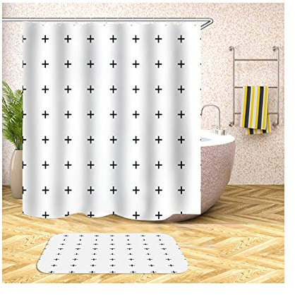 Daesar Klein Kreuz Badematte Toilette 40x60 Anti-Schimmel Duschvorhang 180x200 cm, Badematten im 2 Set