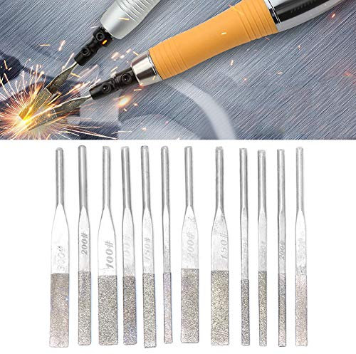 Set di lime ad ago di precisione 12 pezzi, lime diamantate a macchina conica con gambo per rettifica reciproca, grana 100/150/200/300