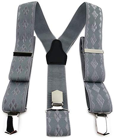 TigerTie Unisex Hosenträger in Y-Form mit 3 extra starken Clips - Farbe in silber grau einfarbig gemustert - hochwertige Verarbeitung - Breite 35 mm