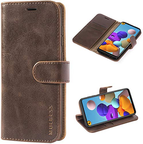 Mulbess Retro Handyhülle für Samsung Galaxy A21S Hülle Leder, Handmade Magnetische Klapphülle mit TPU Stoßfeste, Kartensteckplatz, Vintage Kaffee Braun