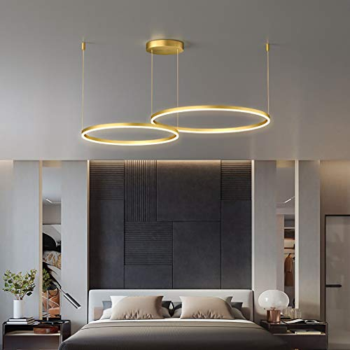 FUMIMID LED Pendellampe Wohnzimmerlampe Pendelleuchte Mit Kronleuchter Moderne Esstischlampe Aluminium Runde Acryl Beleuchtung Deckenleuchte,Gold,2 laps 40+60cm