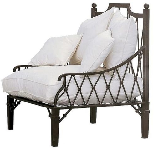 Casa Padrino Luxus Jugendstil Sessel Braun/Cremefarben 90 x 90 x H. 115 cm - Handgeschmiedeter Schmiedeeisen Sessel mit Kissen - Wohnzimmer Sessel - Garten Sessel - Terrassen Sessel - Luxus Qualität