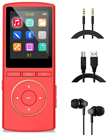 MP3 Player 32GB mp3 players with Enhanced Bluetooth, Hifi Lossless Sound, Line in Burn Music, Voice recorder, Sleep Timer, FM, Long Battery Life(red)